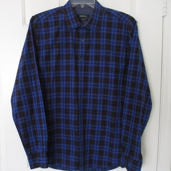 Bugatchi Mens L/S Blue Cotton Plaid Casual Shirt NWOT - Large Shaped Fit - Picture 3 of 3